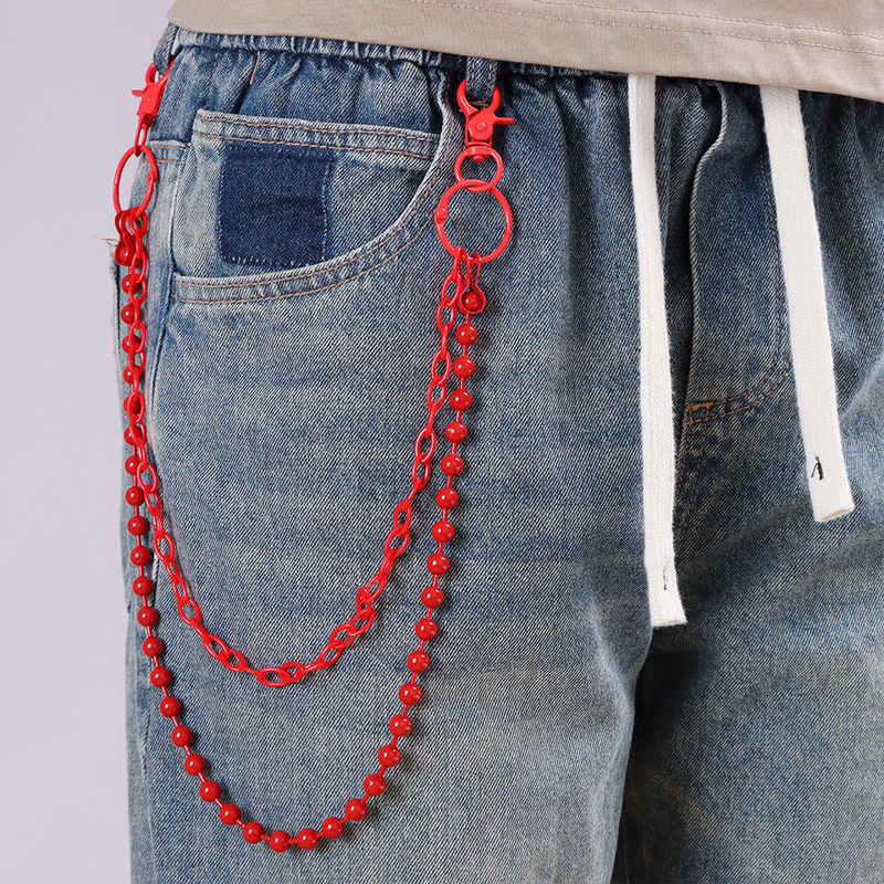Street Fashion Harajuku - Bright Red Beaded Multi‑Layer Pants Chain