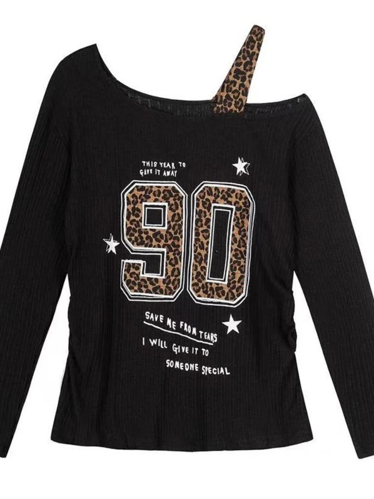 Fashion Streetwear - Y2K Patchwork Leopard Print T-Shirt Women