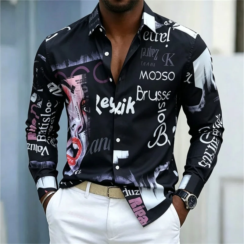 Men's Printed Long-sleeve Shir - огляд і ціна Fashion Streetwear