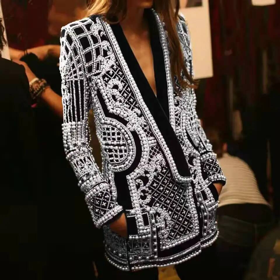 Fashion Beading V Neck Blazers - огляд і ціна Street Fashion Taiwan