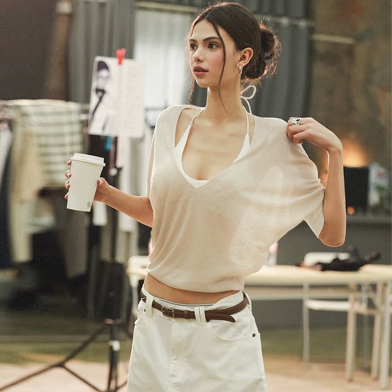 Pink Blouse Loose Fit V Neck S - огляд і ціна Fashion Streetwear