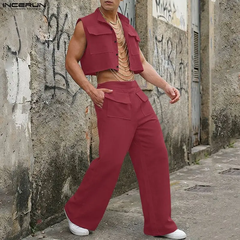 INCERUN Men Sets Solid Sleevel - огляд і ціна Fashion Streetwear