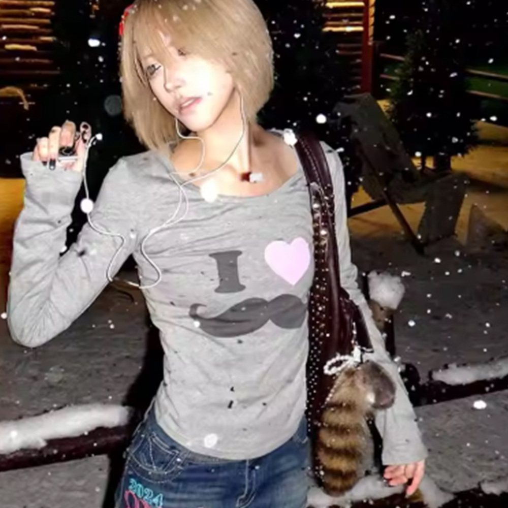 Japanese Y2K Beard Print T-Shi - огляд і ціна Street Fashion Harajuku