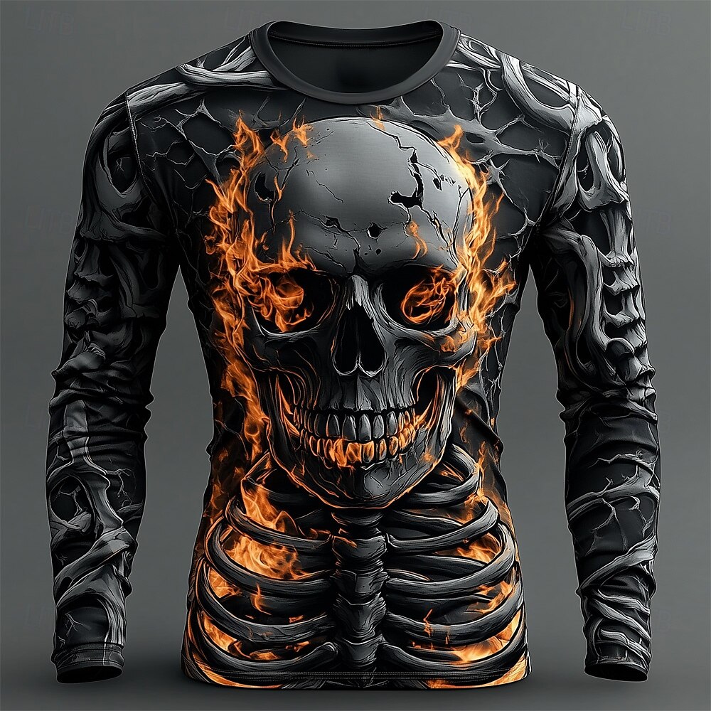 Men's 3D Flame Skull Pattern T - огляд і ціна Fashion Streetwear